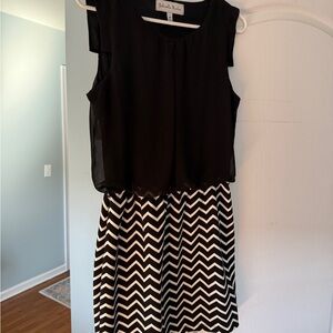 Gabriella Rocha Black Sleeveless Top with Black & White Chevron Midi Skirt